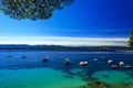 Beautiful seascape on Adriatic bay with yachts and Zlatni rat be Royalty Free Stock Photo