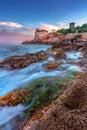 Beautiful seascape with ancient Boccale Castle at sunrise, Livorno, Tuscany Royalty Free Stock Photo