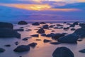 Beautiful seascape background, rocks in the Irish Sea at Seascale beach, Cumbria, England, United Kingdom Royalty Free Stock Photo