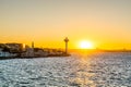 Beautiful seascape of bosphorus strait with golden sunset in Istanbul, Turkey