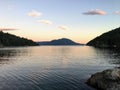 A beautiful seascape of the calm ocean waters of the gulf islands during dusk, in British Columbia, Canada.