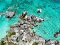 Beautiful seascape of clear blue water with rocky shoreline in Bermuda Island