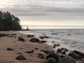 Beautiful seascape, dark clouds and white waves