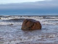 Beautiful seascape, dark clouds and white waves