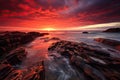 Beautiful seascape. Dramatic sunset over the sea. australian seascape at sunrise with rich in red color cloud formation, AI Royalty Free Stock Photo