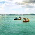 Beautiful seascape with fishing boats on the water Royalty Free Stock Photo