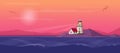 Beautiful seascape with lighthouse tower at sunset Royalty Free Stock Photo