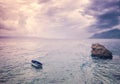 Beautiful seascape with lone boat Royalty Free Stock Photo