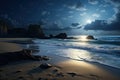 Beautiful seascape at night with full moon. 3d rendering, AI Generated Royalty Free Stock Photo