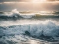 Beautiful seascape with ocean waves at sunset. Royalty Free Stock Photo