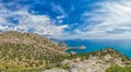 Beautiful seascape, panorama of cape Kapchik to the Galitsin Trail and blue bay of the Black Sea. Sudak, New World. Landscape of Royalty Free Stock Photo