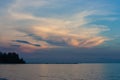 Beautiful seascape paradise view with sunset light and twilight sky at Chao Lao Beach, Chanthaburi Province, Thailand.