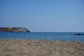 Parasailing in the Mediterranean. Sea view from the beach of Kolimpia village, Rhodes, Greece