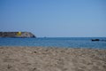 Parasailing in the Mediterranean. Sea view from the beach of Kolimpia village, Rhodes, Greece