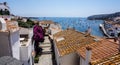 Beautiful seascape from the red tiled roofs, Cadaques, Spain.