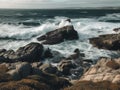 Beautiful seascape with rocky coastline and waves. Toned. Royalty Free Stock Photo