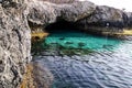 Beautiful seascape. Rocky shore. Azure sea. The sea merges with the sea