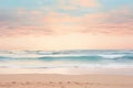 Beautiful seascape with sand beach at sunset. Pastel tones, neutral colors. Generative AI