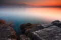 Beautiful seascape. Sea and rock at the sunset