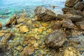 Beautiful seascape. Sea surface, rocks on the beach.