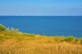 Beautiful seascape. Ship on the horizon on a background