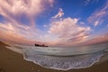 Beautiful seascape with a ship wreck on the shore of Black Sea Royalty Free Stock Photo