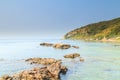 Beautiful seascape and stone hill.