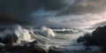 Beautiful seascape with stormy waves. Natural composition.