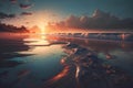 Beautiful seascape. Sunset on the beach. 3d rendering