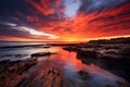 Beautiful seascape at sunset. Dramatic sky over the sea. australian seascape at sunrise with rich in red color cloud formation, AI Royalty Free Stock Photo