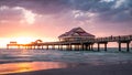 Beautiful seascape with sunset. Fishing pier. Summer vacations. Clearwater Beach Pier 60. Ocean or Gulf of Mexico. Florida paradis Royalty Free Stock Photo