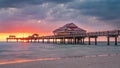 Beautiful seascape with sunset. Fishing pier. Summer vacations. Clearwater Beach Pier 60. Ocean or Gulf of Mexico. Florida paradis Royalty Free Stock Photo