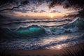 Beautiful seascape at sunset. Generative AI