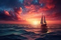 Beautiful seascape at sunset. Nature composition. 3D rendering, An evening sunset over a tranquil ocean, AI Generated Royalty Free Stock Photo