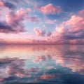 Beautiful seascape. Sunset sky with clouds reflected in water