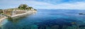 Beautiful seascape to the Old Venetian Fortress in Kerkyra city, Corfu island, Greece Royalty Free Stock Photo