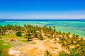 Beautiful seascape, a tropical beach with palm trees and a blue ocean under a clear sky Royalty Free Stock Photo