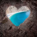 View from heart shape cave to the idyllic beach