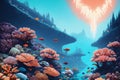 Beautiful seascape under water life corals plants fantasy game illustration ai generated background