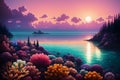 Beautiful seascape under water life corals plants fantasy game illustration ai generated background
