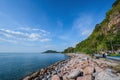 Beautiful seascape view and rocky beach with endless horizon at kung wiman beach chanthaburi city thailand