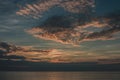 Beautiful seascape view in winter seasonal with sunset light and twilight sky at Chao Lao Beach, Chanthaburi Province. Royalty Free Stock Photo