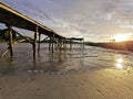 Beautiful seascape view with wooden jetty sunset at Kota Belud beach,Sabah.