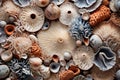 Beautiful seashells as background, close-up view, Experience rich textures with macro photography, showcasing intricate patterns