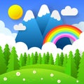 Beautiful Seasonal Background With Bright Rainbow, Flowers In Grass Royalty Free Stock Photo