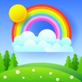 Beautiful Seasonal Background With Bright Rainbow, Flowers In Grass Royalty Free Stock Photo