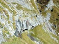 Beautiful seasonal waterfalls under alpine rocks FalknistÃÂ¼rm in the Ratikon border mountain massif or Raetikon Grenzmassiv