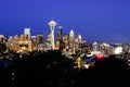 Aerial view of Seattle skylines during blue hour