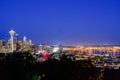 Aerial view of Seattle skylines during blue hour
