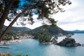 Beautiful seaview, Parga bay, mountains, turquoise sea.Travel to Greece concept.View from top, fortress.Picturesque Royalty Free Stock Photo